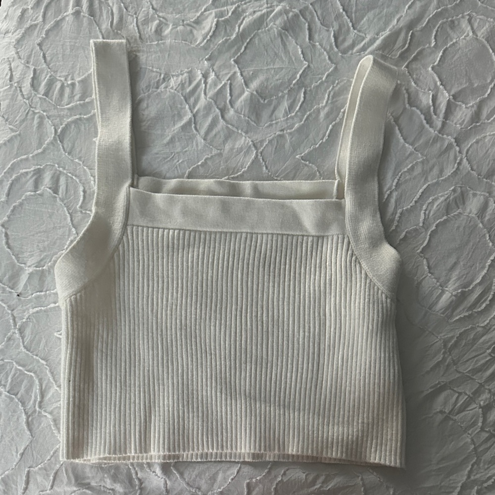 Women’s Cream Ribbed Square-Neck Tank Top